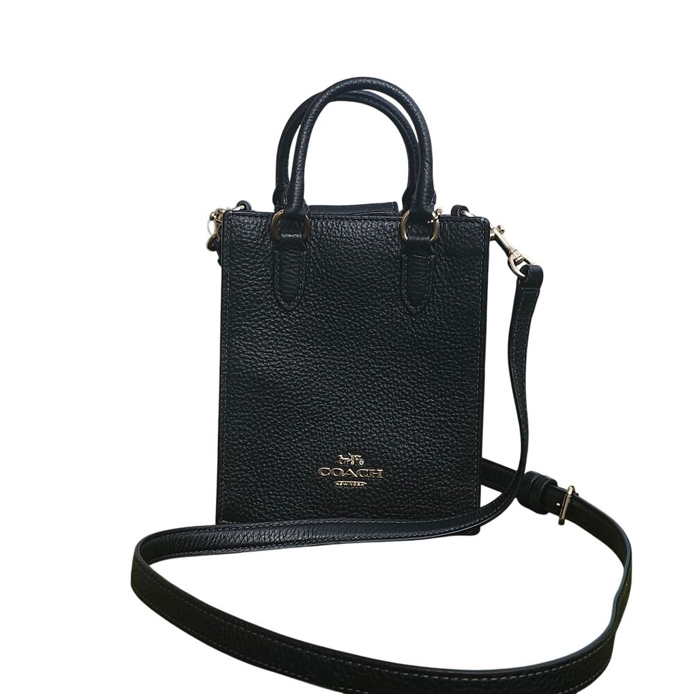NWOT - Coach North South Mini Tote in Refined Pebble Leather - Black/Gold